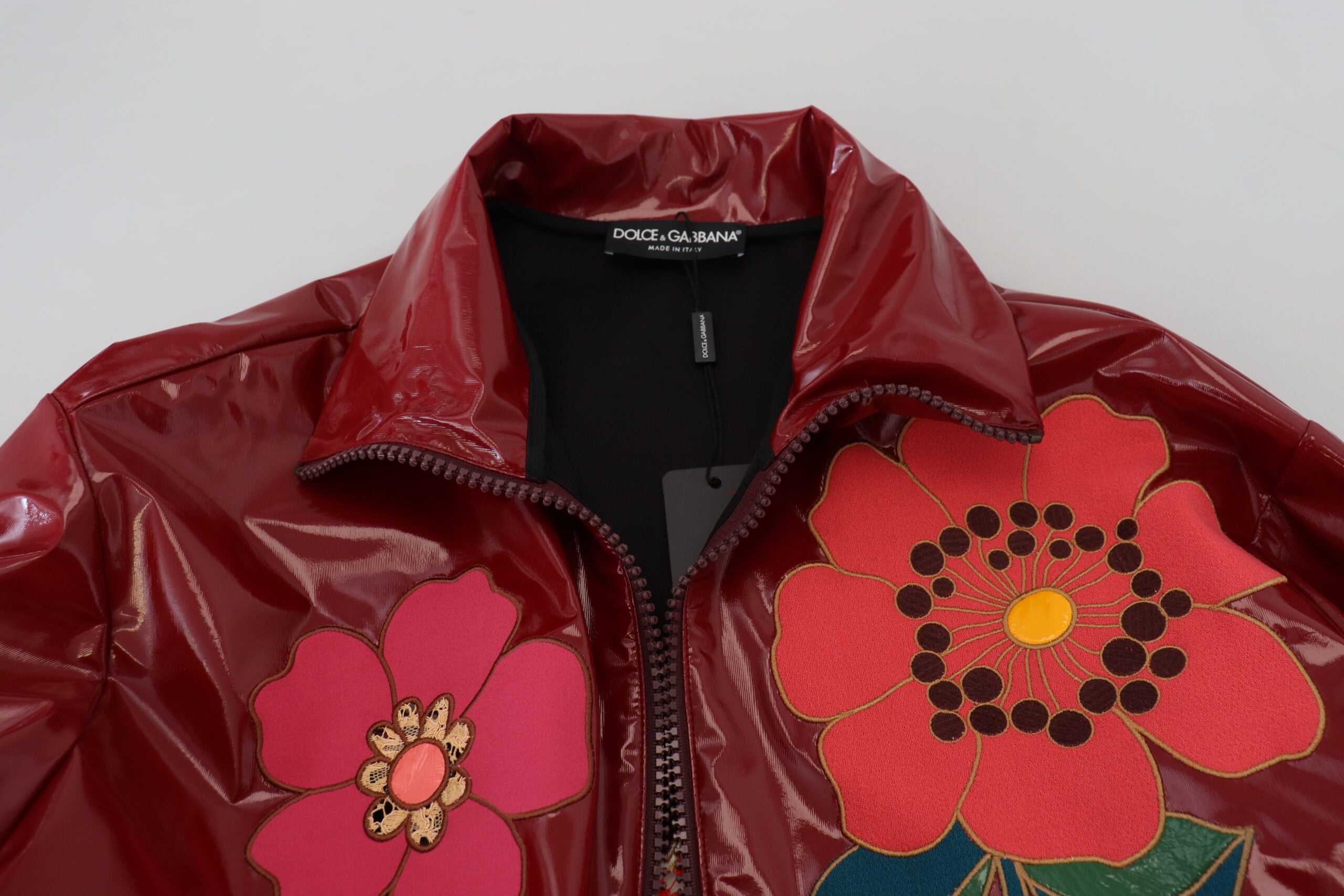 Полиестерно дамско яке Dolce & Gabbana Maroon Floral с пълен цип