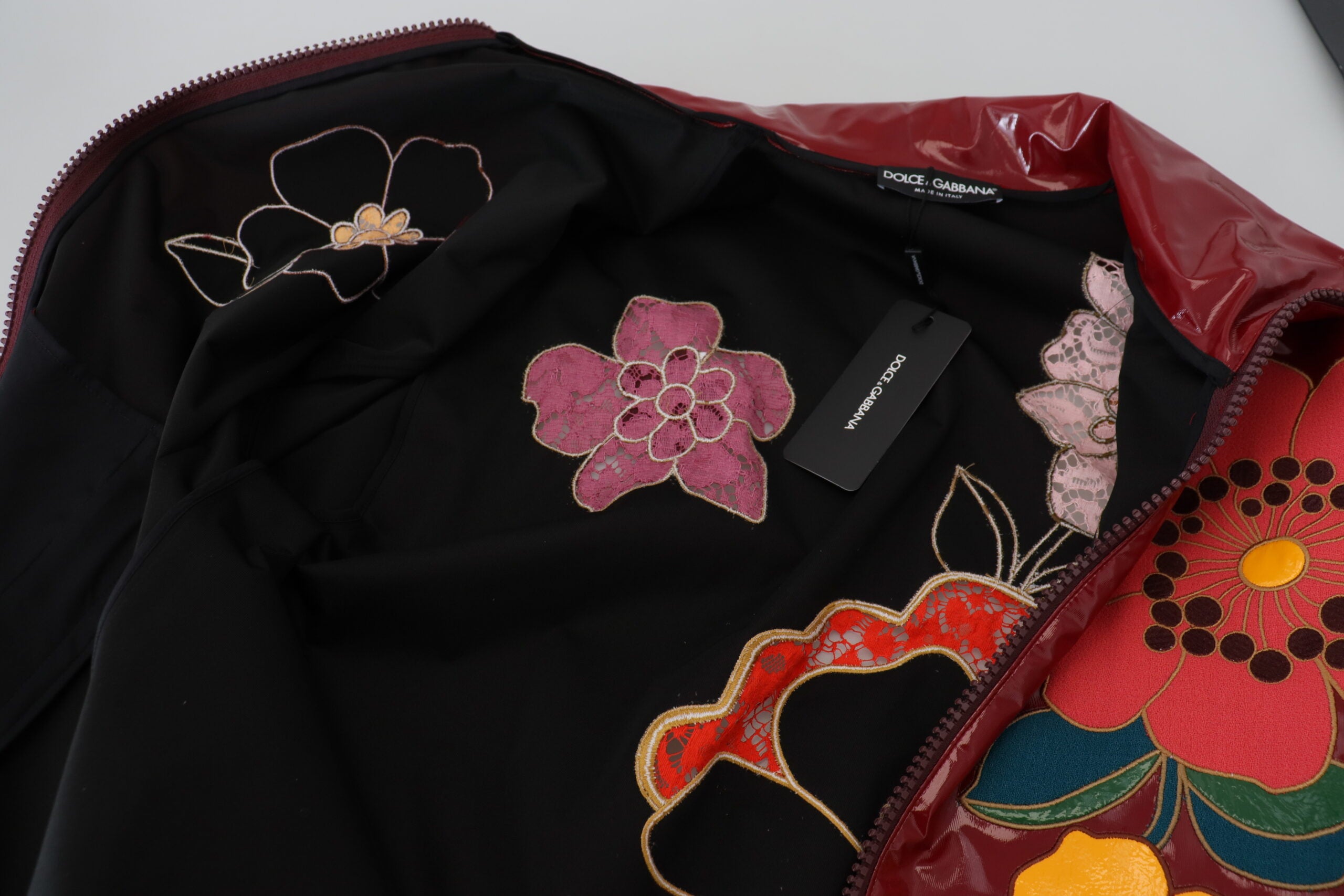Полиестерно дамско яке Dolce & Gabbana Maroon Floral с пълен цип
