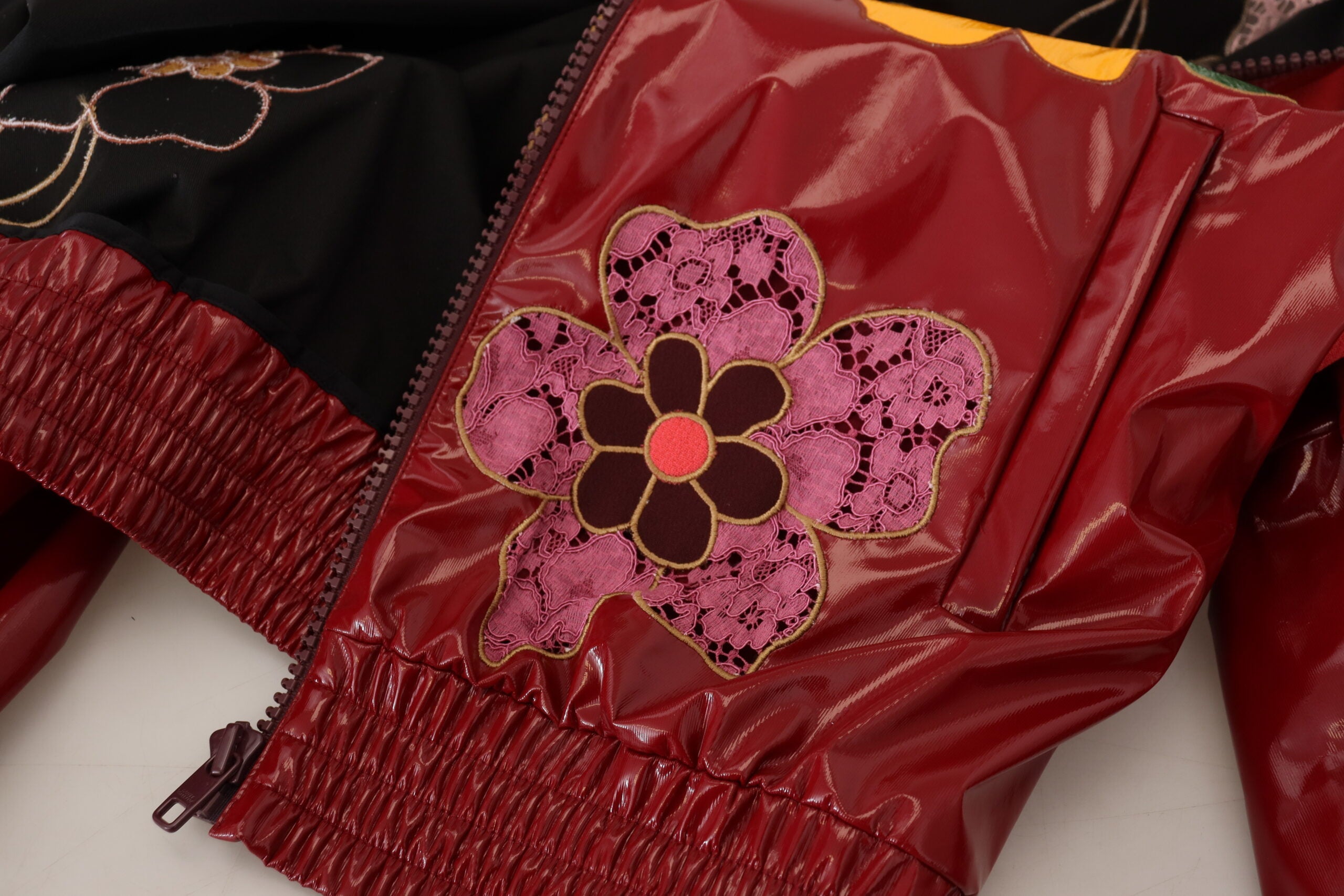 Полиестерно дамско яке Dolce & Gabbana Maroon Floral с пълен цип