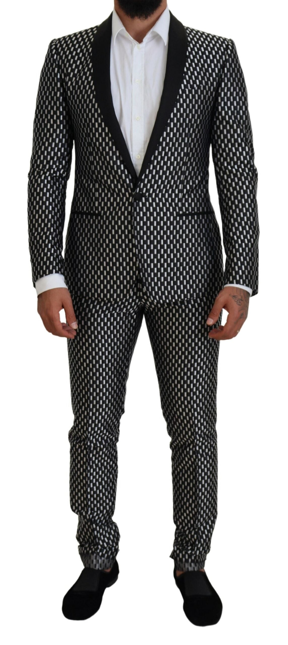 Черно-бял копринен костюм MARTINI Slim Fit на Dolce & Gabbana