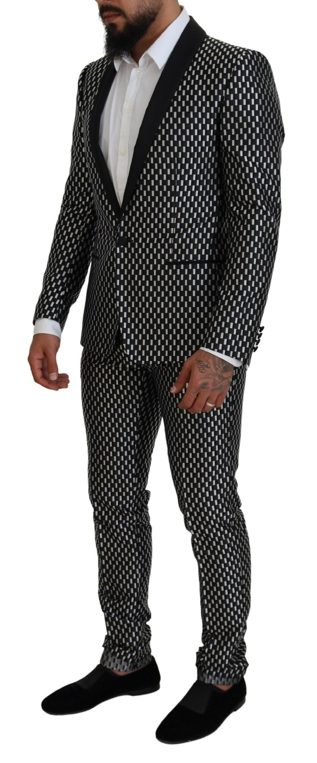 Черно-бял копринен костюм MARTINI Slim Fit на Dolce & Gabbana