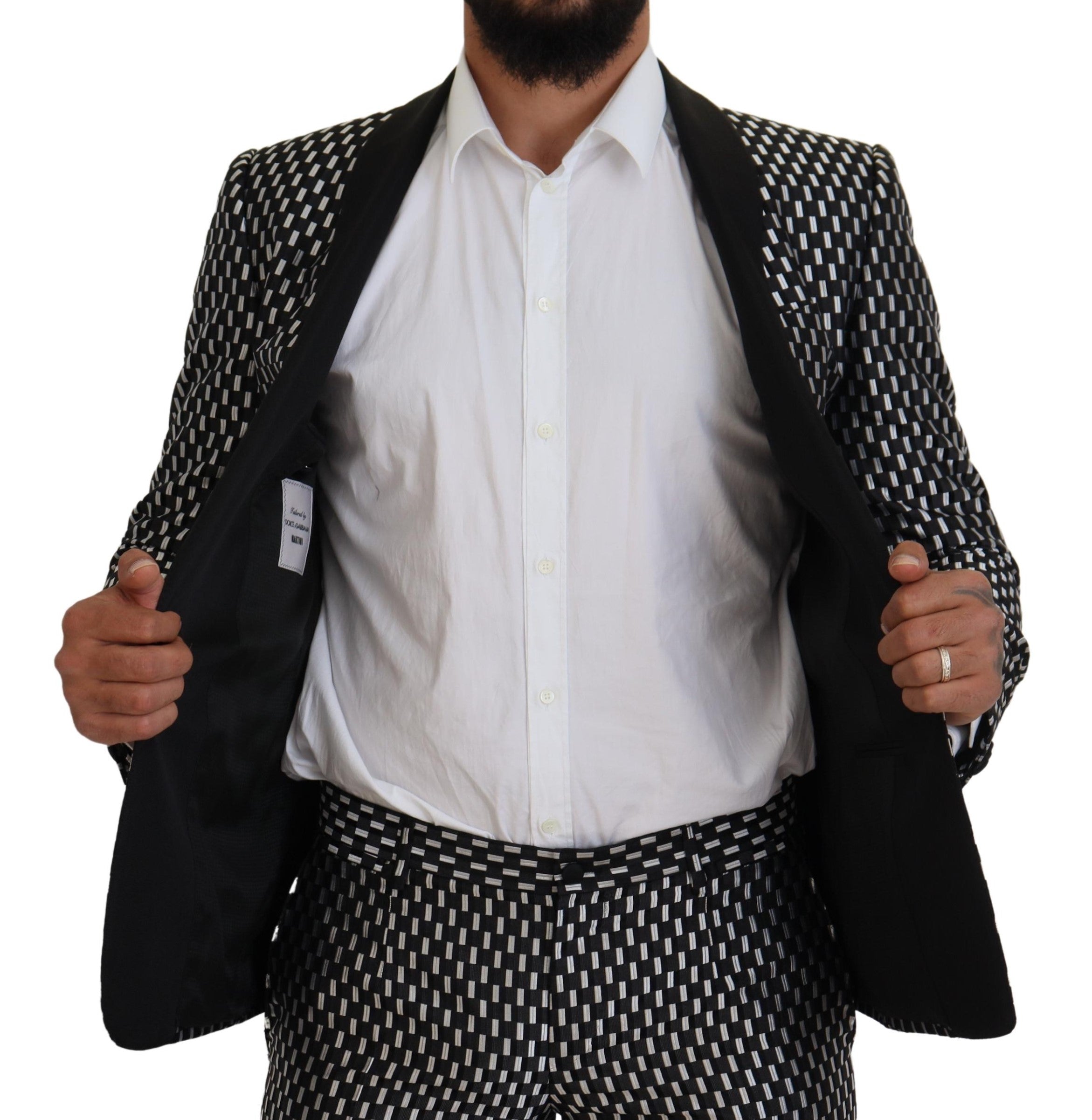 Черно-бял копринен костюм MARTINI Slim Fit на Dolce & Gabbana