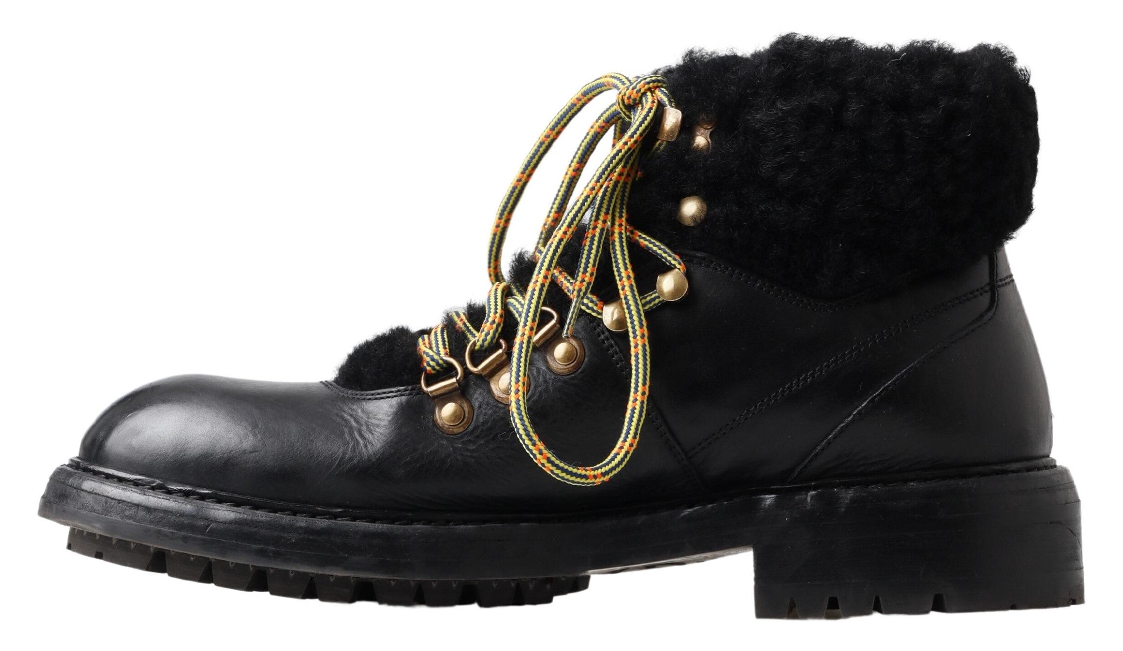 Dolce & Gabbana Черни кожени ботуши Bernini Shearling Обувки