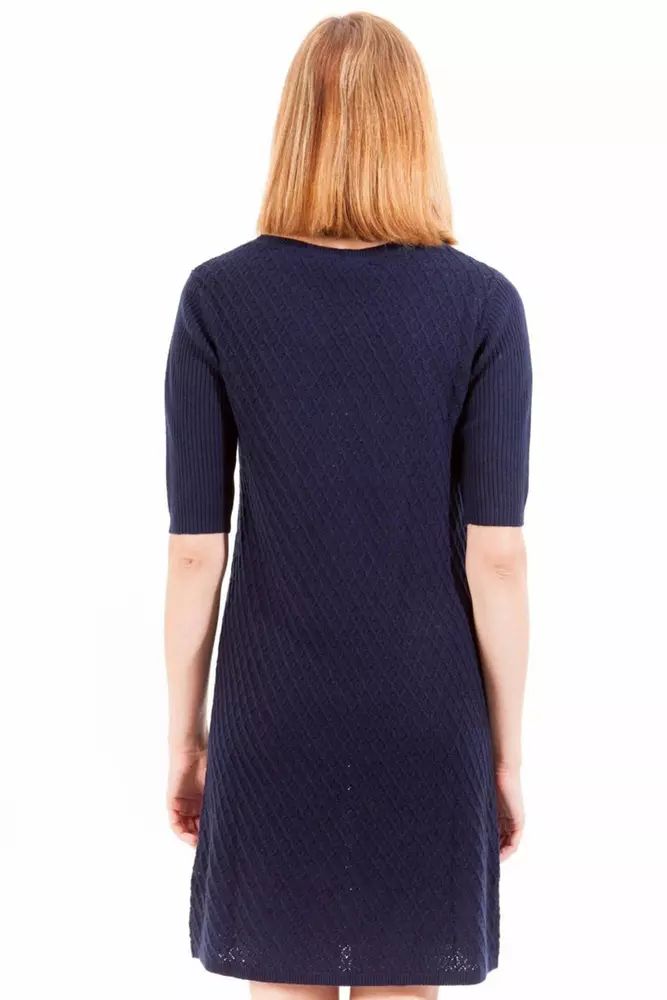Gant Chic Blue Wool-Cashmere Short Dress with Logo