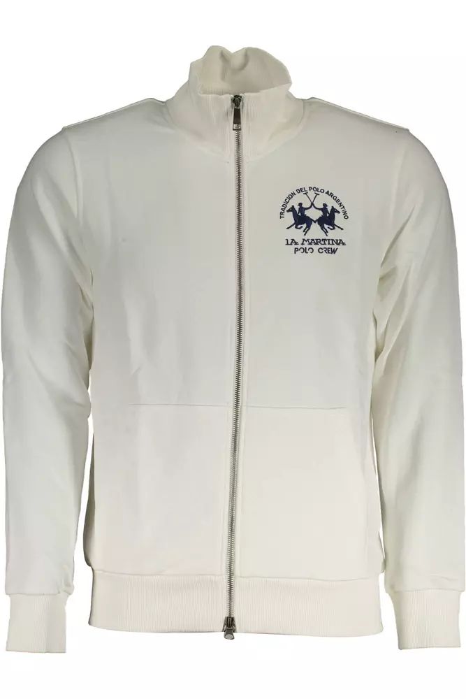 La Martina Elegant White Zip-Up Sweater with Embroidery