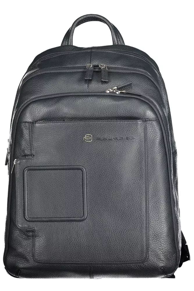 Piquadro Sleek Blue Leather Backpack with Laptop Compartment