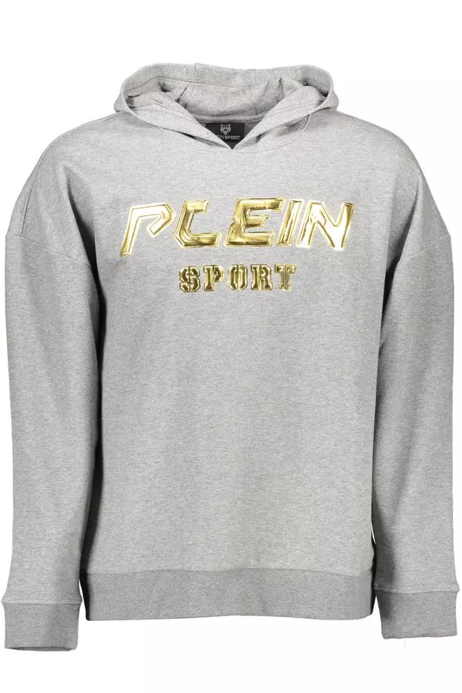 Plein Sport Sleek Gray Hooded Sweatshirt with Contrasting Details
