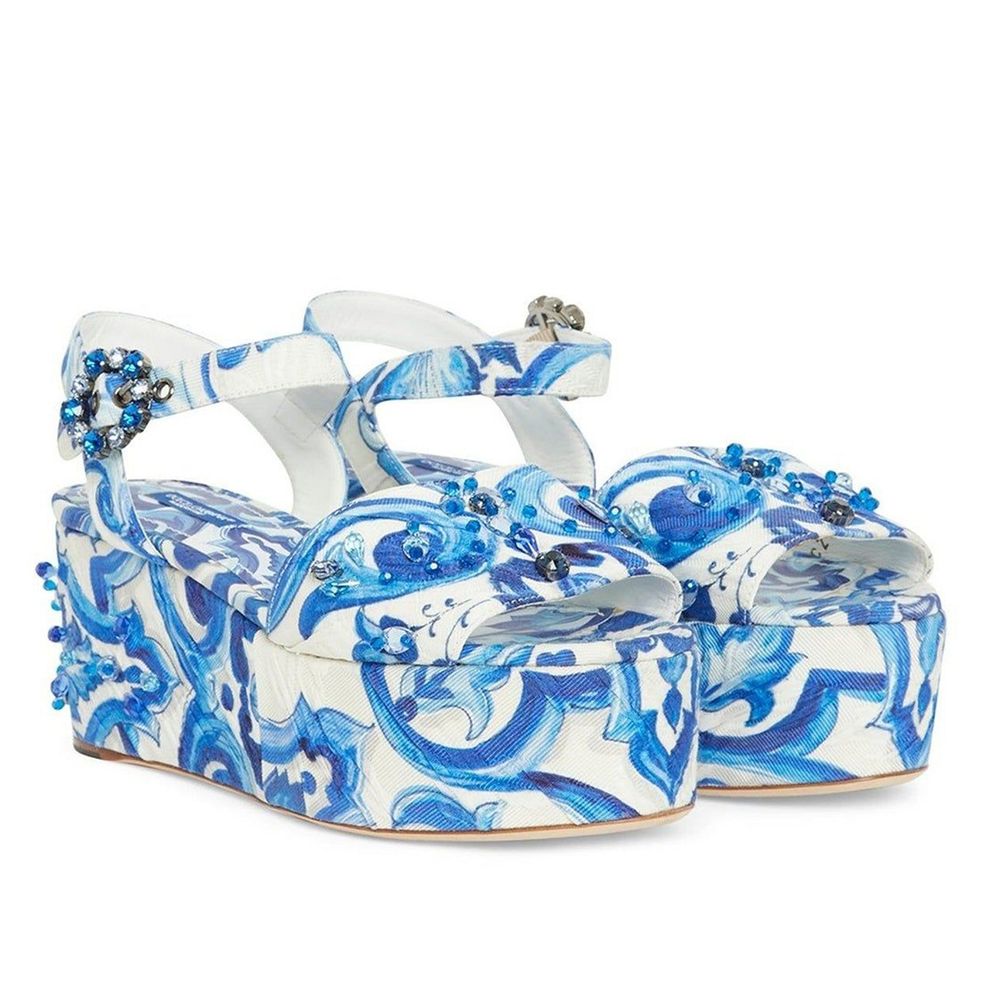 Dolce & Gabbana Majolica Crystal-Embellished Wedge Sandals