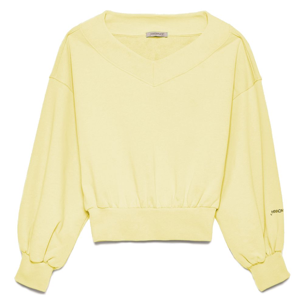 Hinnominate Chic Yellow V-Neck Cotton Sweatshirt