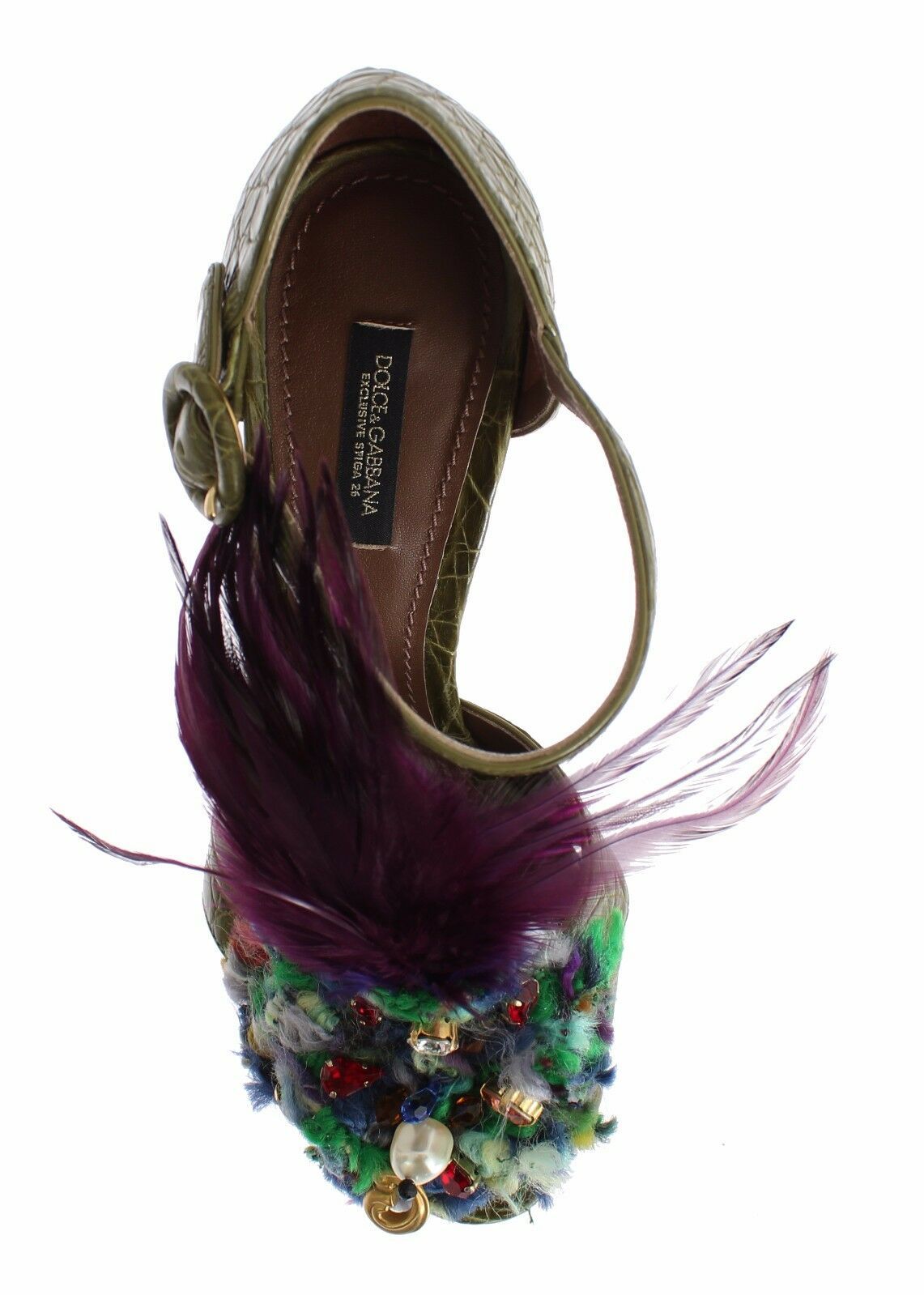 Dolce & Gabbana Зелени кожени сандали с кристална платформа