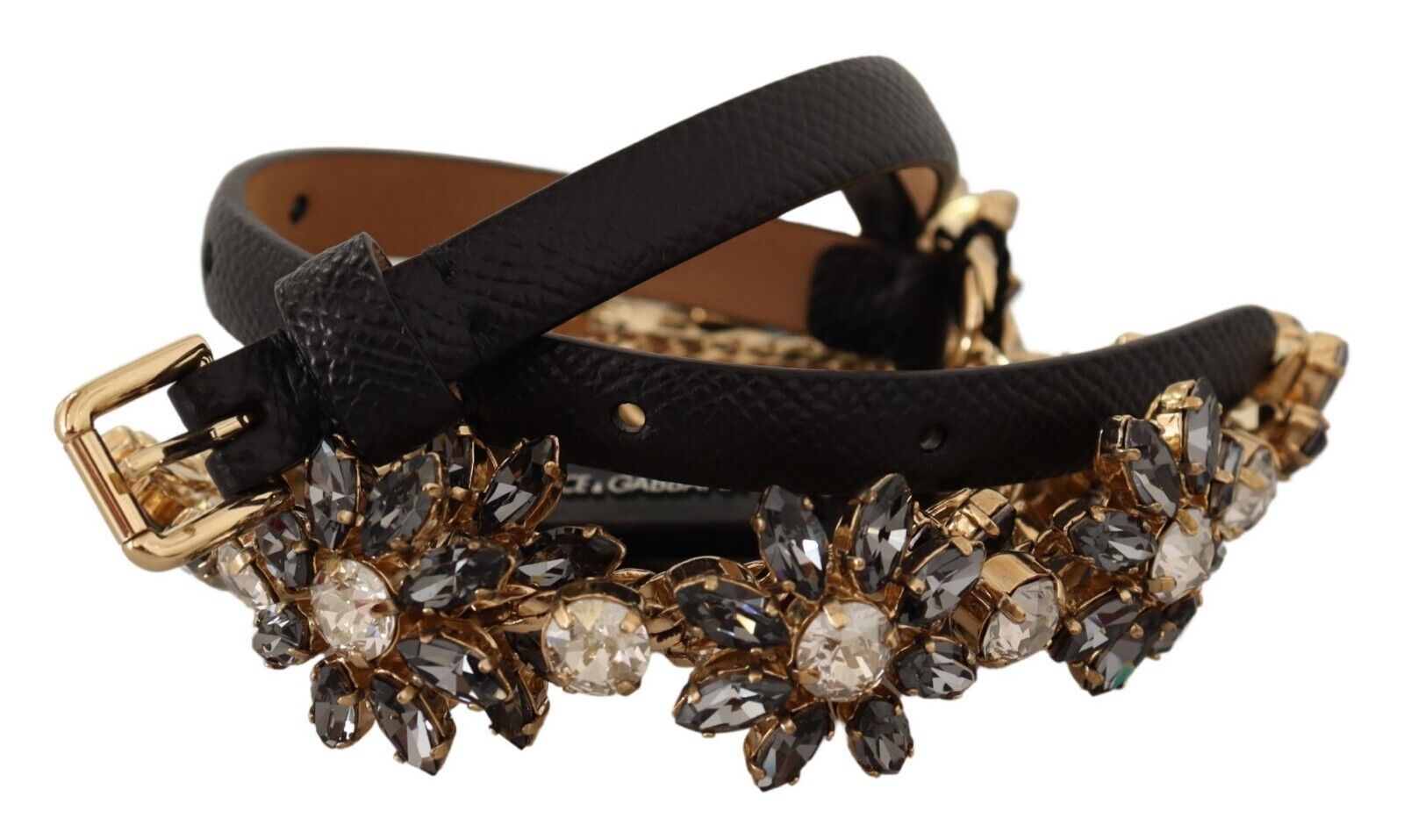 Колан Dolce & Gabbana Black Daisy Crystal Dauphine Texture