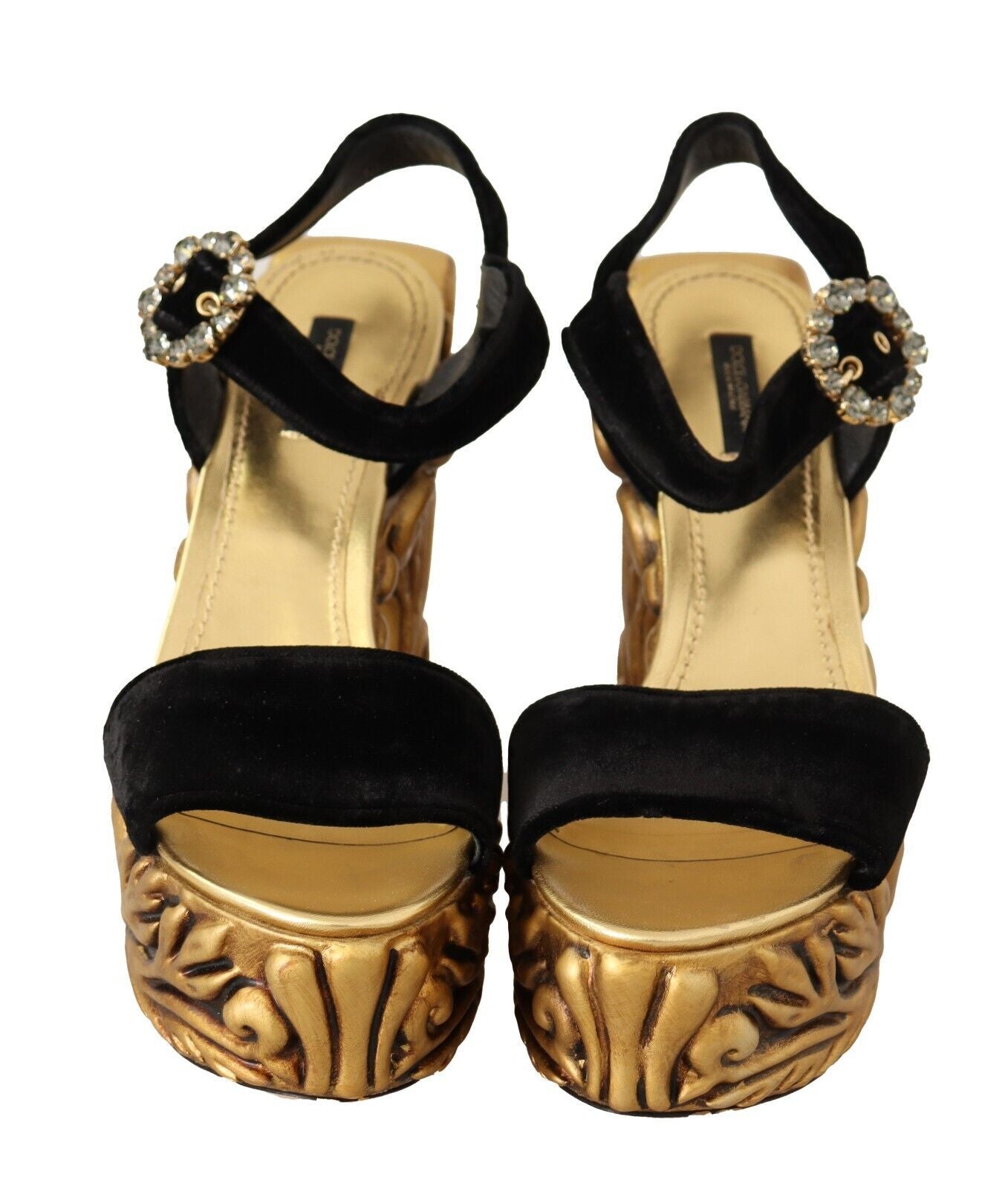 Dolce & Gabbana Черни златни барокови кадифени токчета Кристални обувки