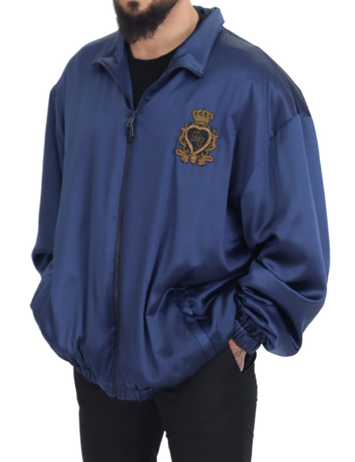 Dolce & Gabbana Blue Heraldic Patch яке с пълен цип KHALED