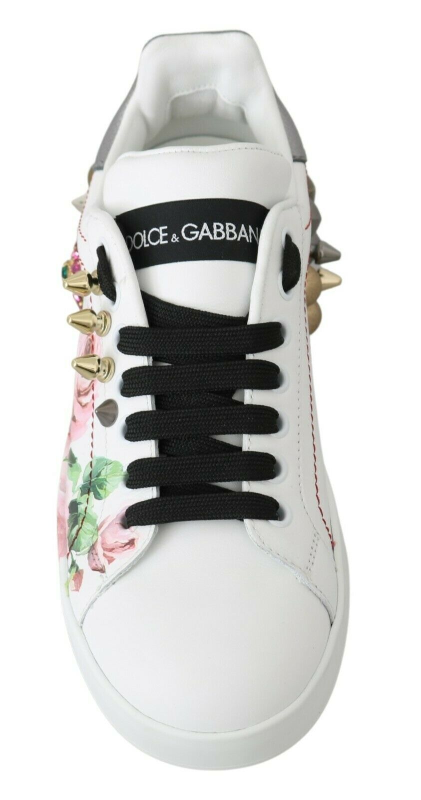 Dolce & Gabbana Бели кожени обувки с кристални рози и маратонки с цветя