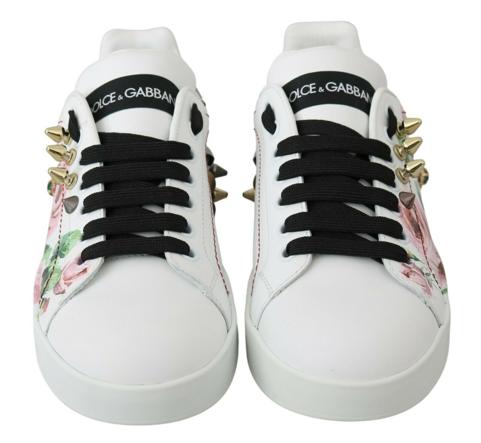 Dolce & Gabbana Бели кожени обувки с кристални рози и маратонки с цветя