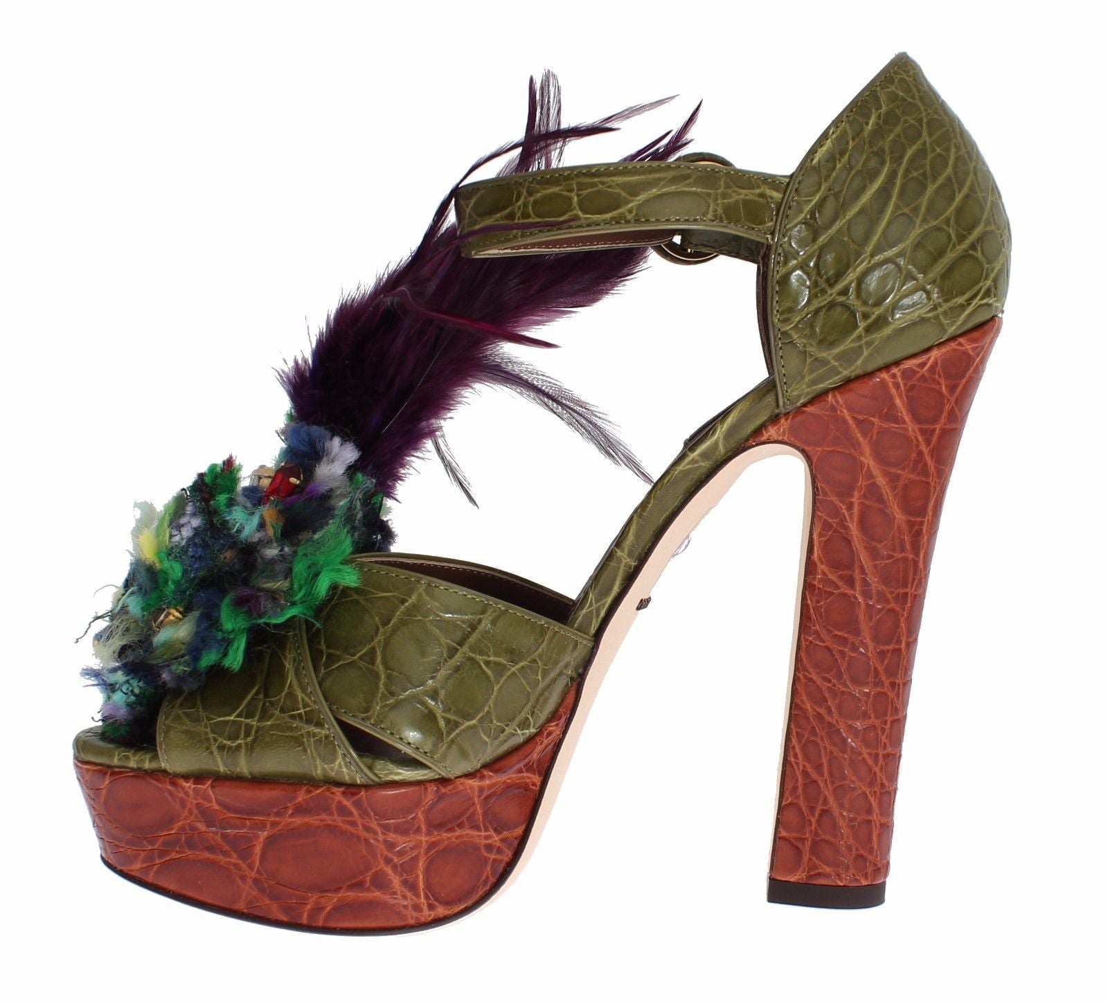 Dolce & Gabbana Зелени кожени сандали с кристална платформа