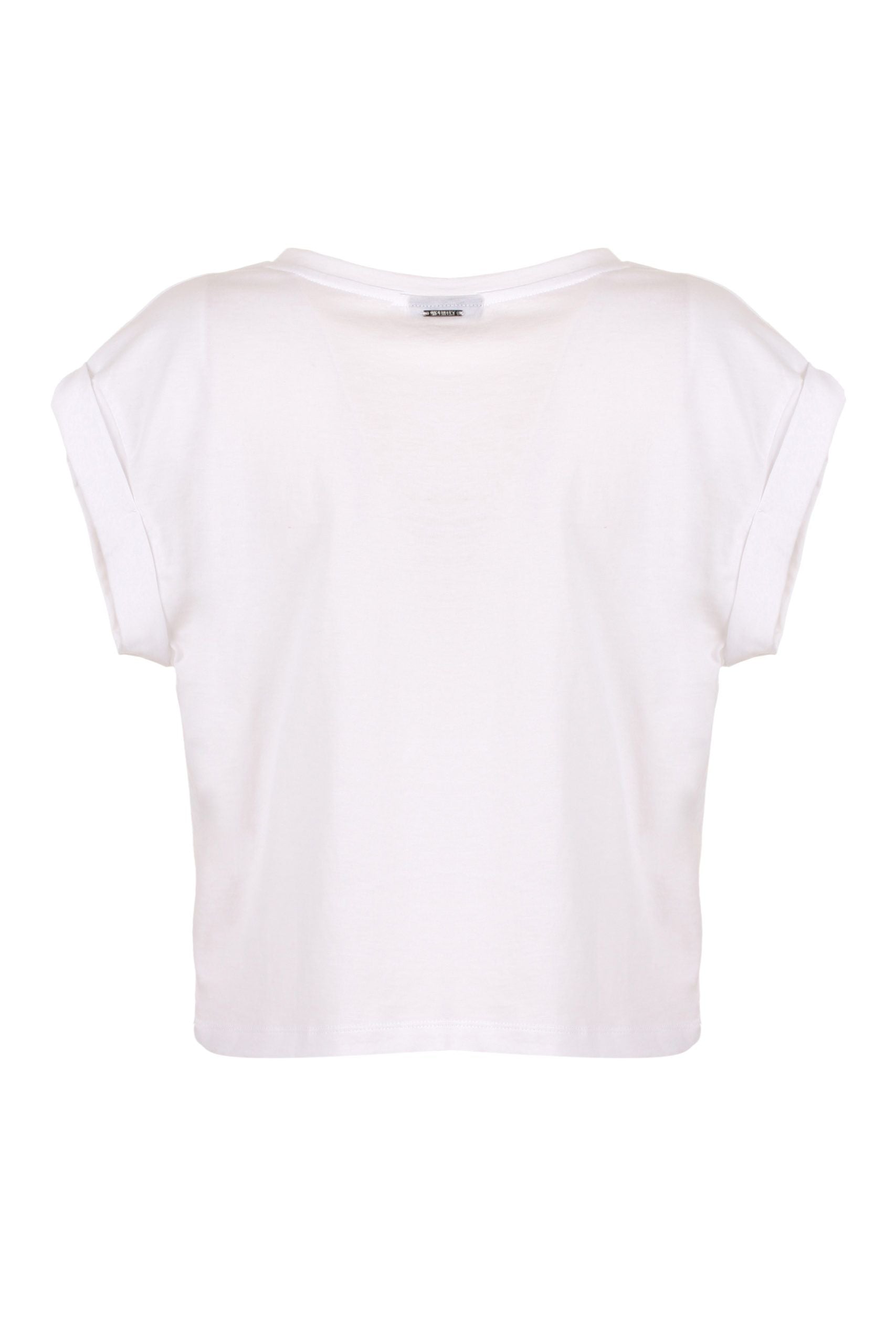 Imperfect Chic White Cotton Tee with Brass Accents
