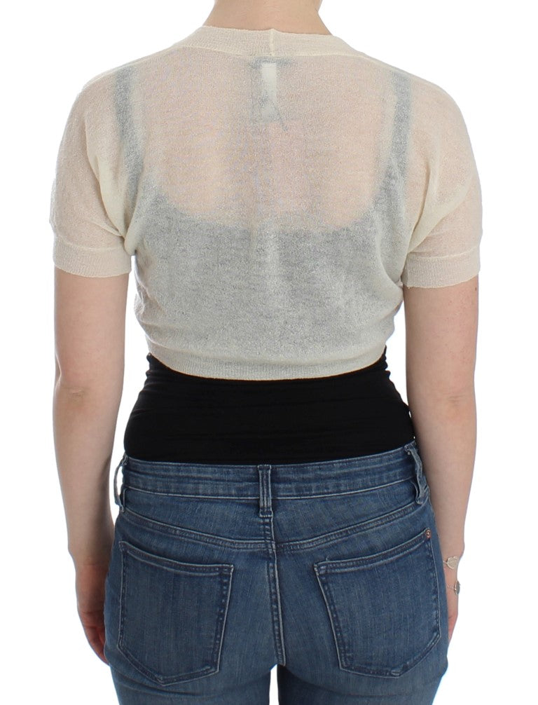 Елегантен къс пуловер от смес от алпака и вълна Ermanno Scervino в почти бял цвят