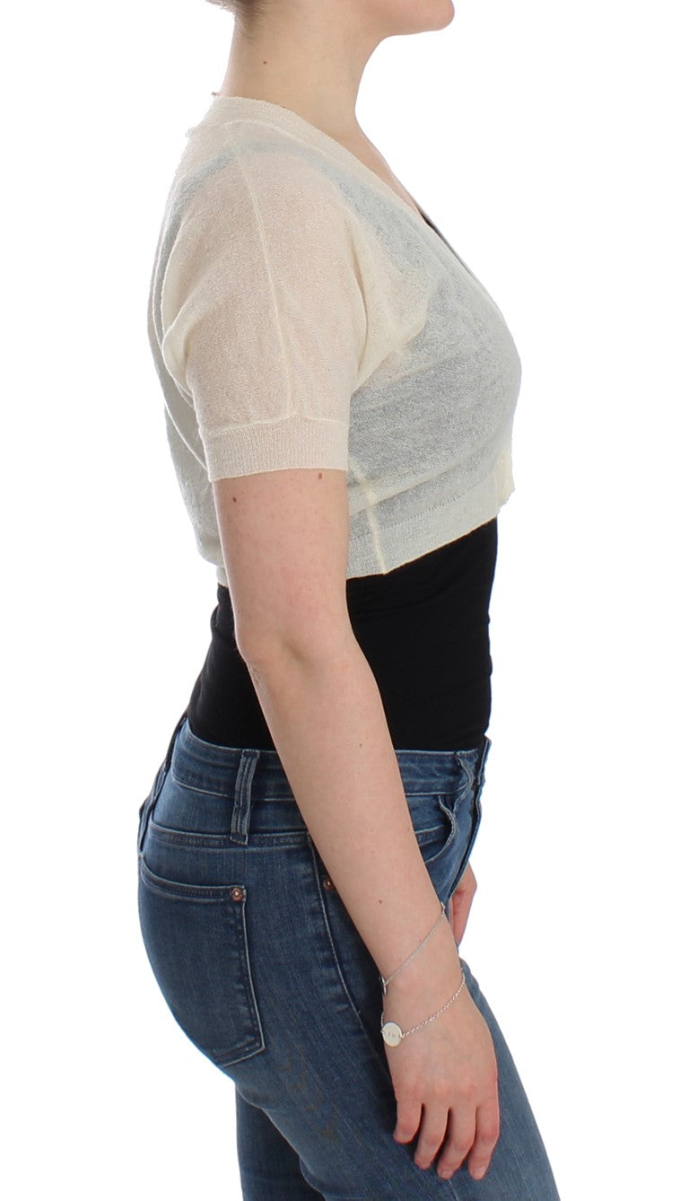 Елегантен къс пуловер от смес от алпака и вълна Ermanno Scervino в почти бял цвят