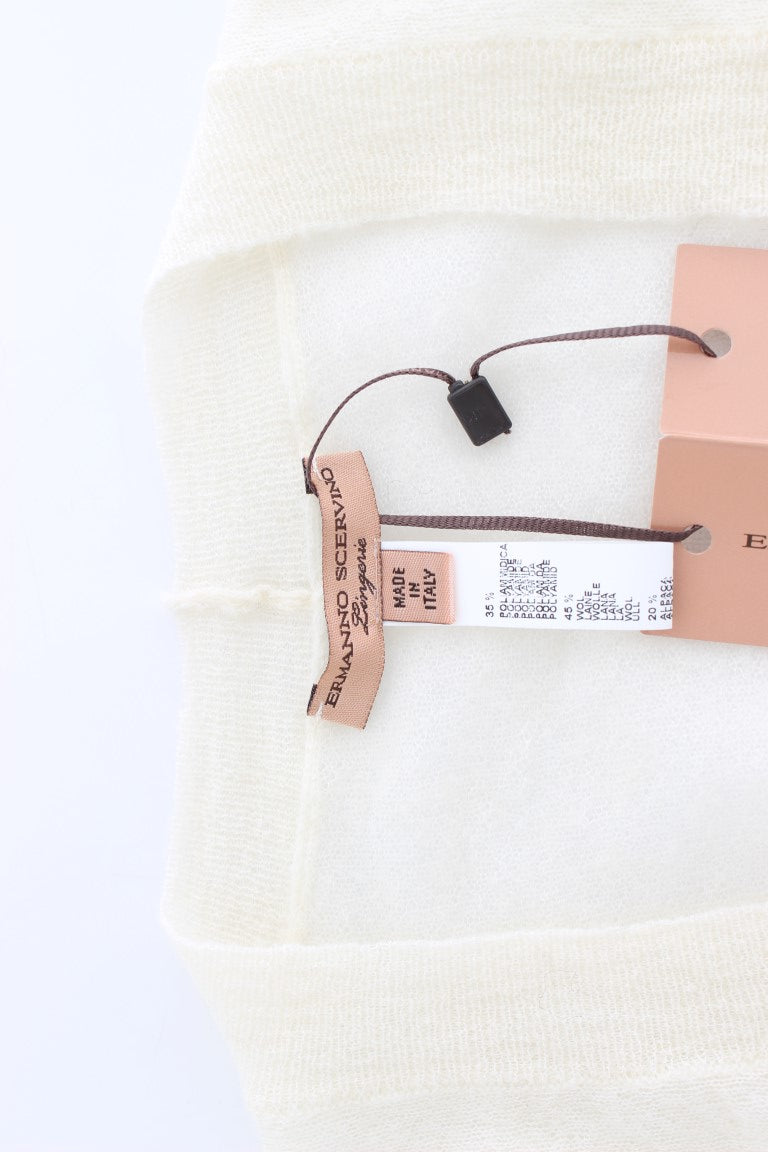 Елегантен къс пуловер от смес от алпака и вълна Ermanno Scervino в почти бял цвят