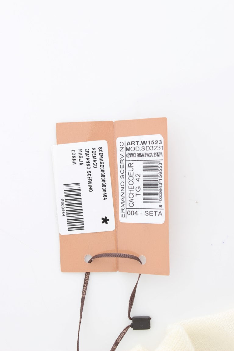 Елегантен къс пуловер от смес от алпака и вълна Ermanno Scervino в почти бял цвят