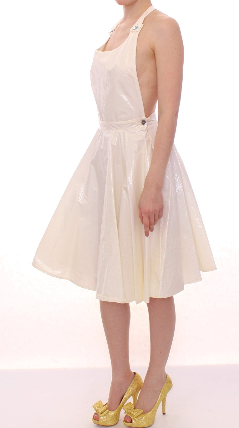 Licia Florio Elegant White Tea Halterneck Dress