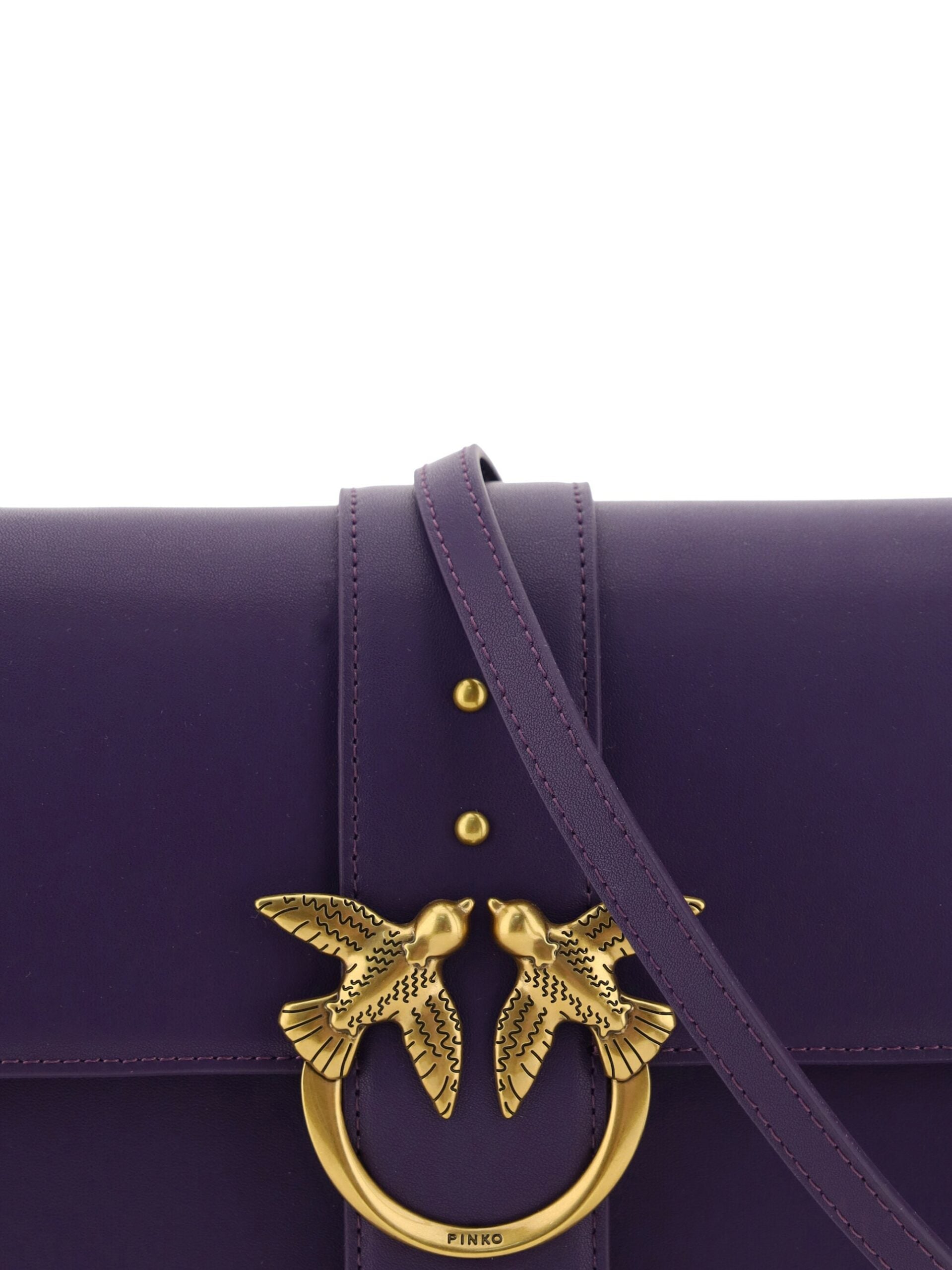 Класическа чанта за рамо Pinko Purple Leather Love One