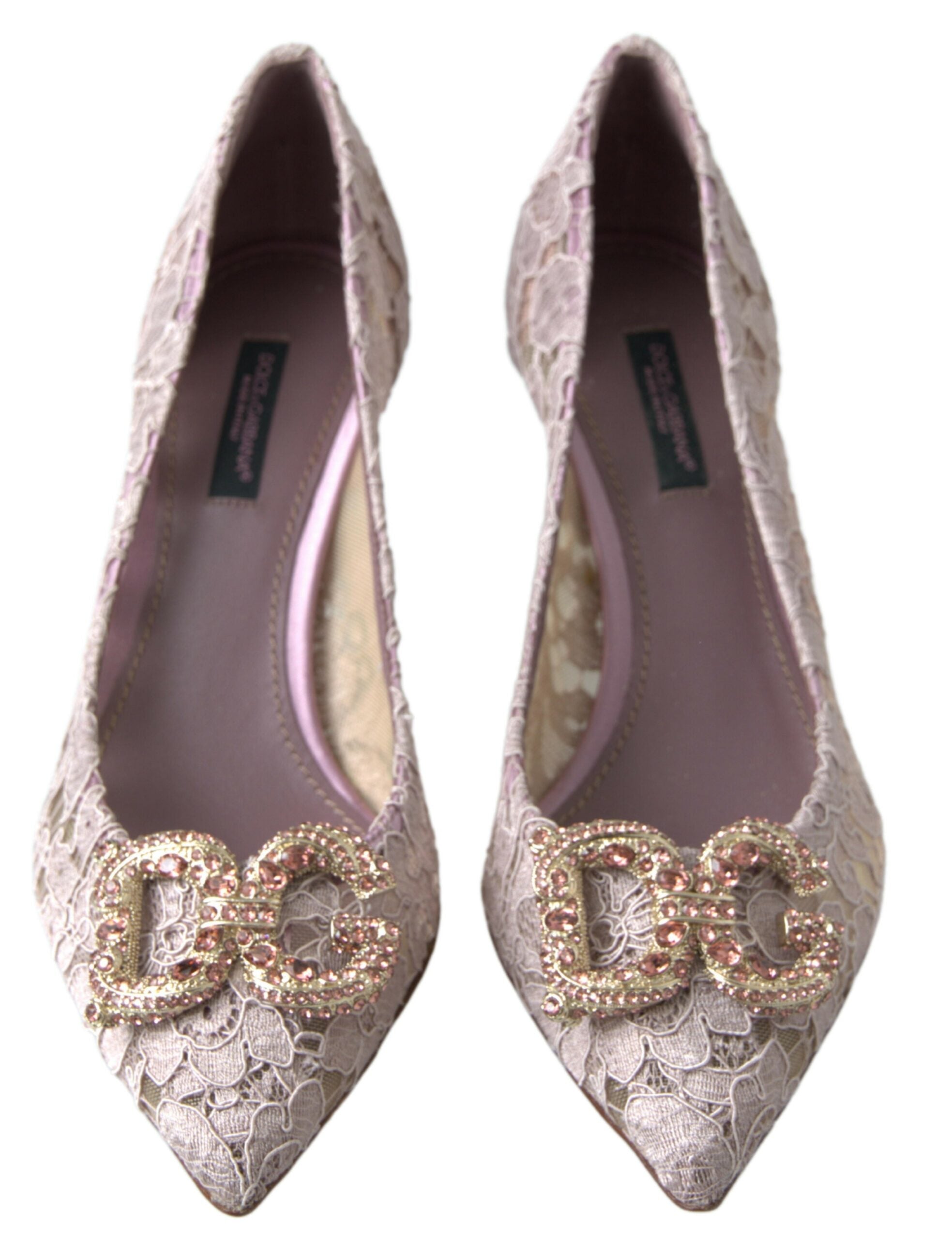 Обувки Dolce & Gabbana Pink Floral Lace DG Crystal Pumps
