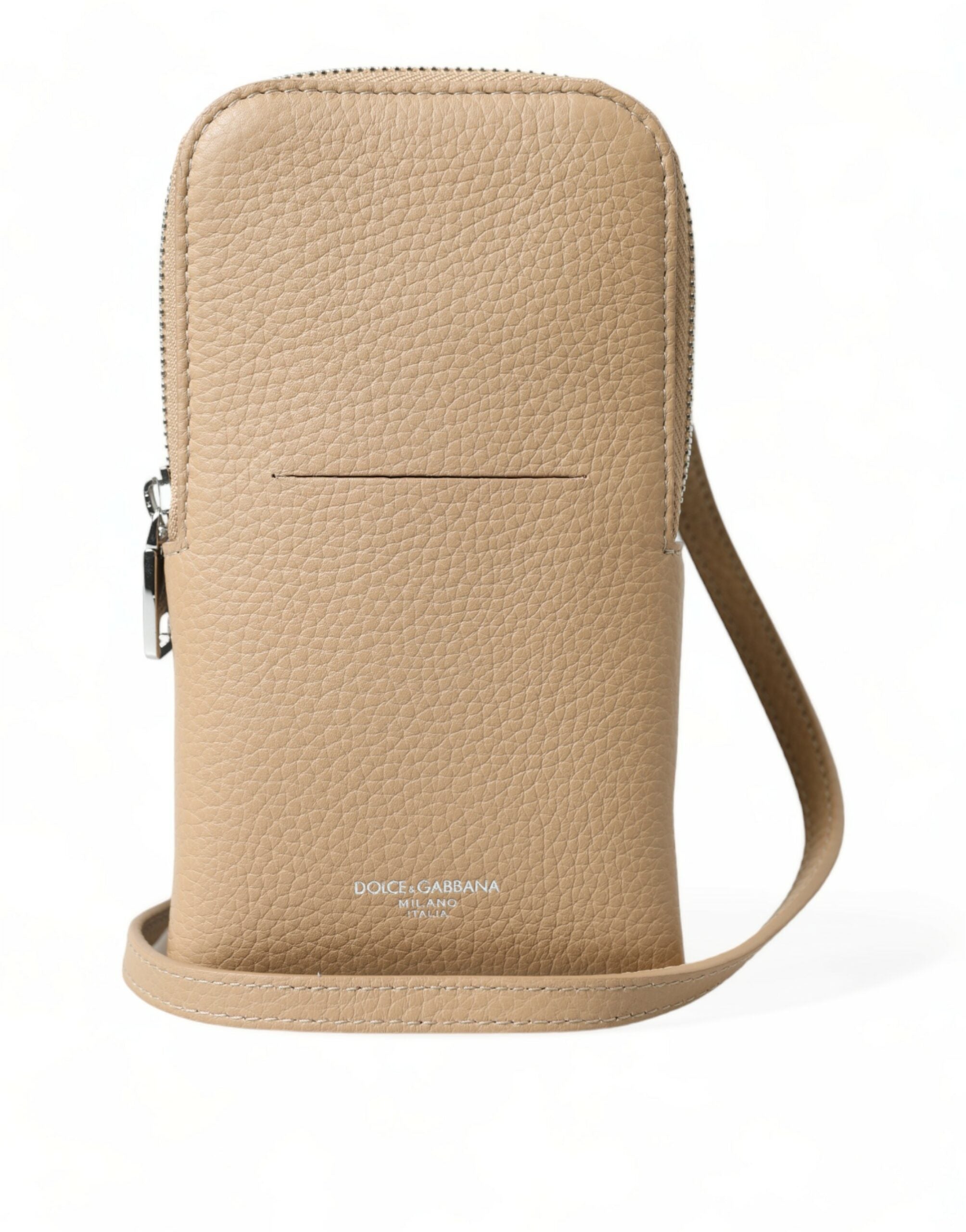 Dolce & Gabbana Chic Beige Leather Crossbody Phone Bag