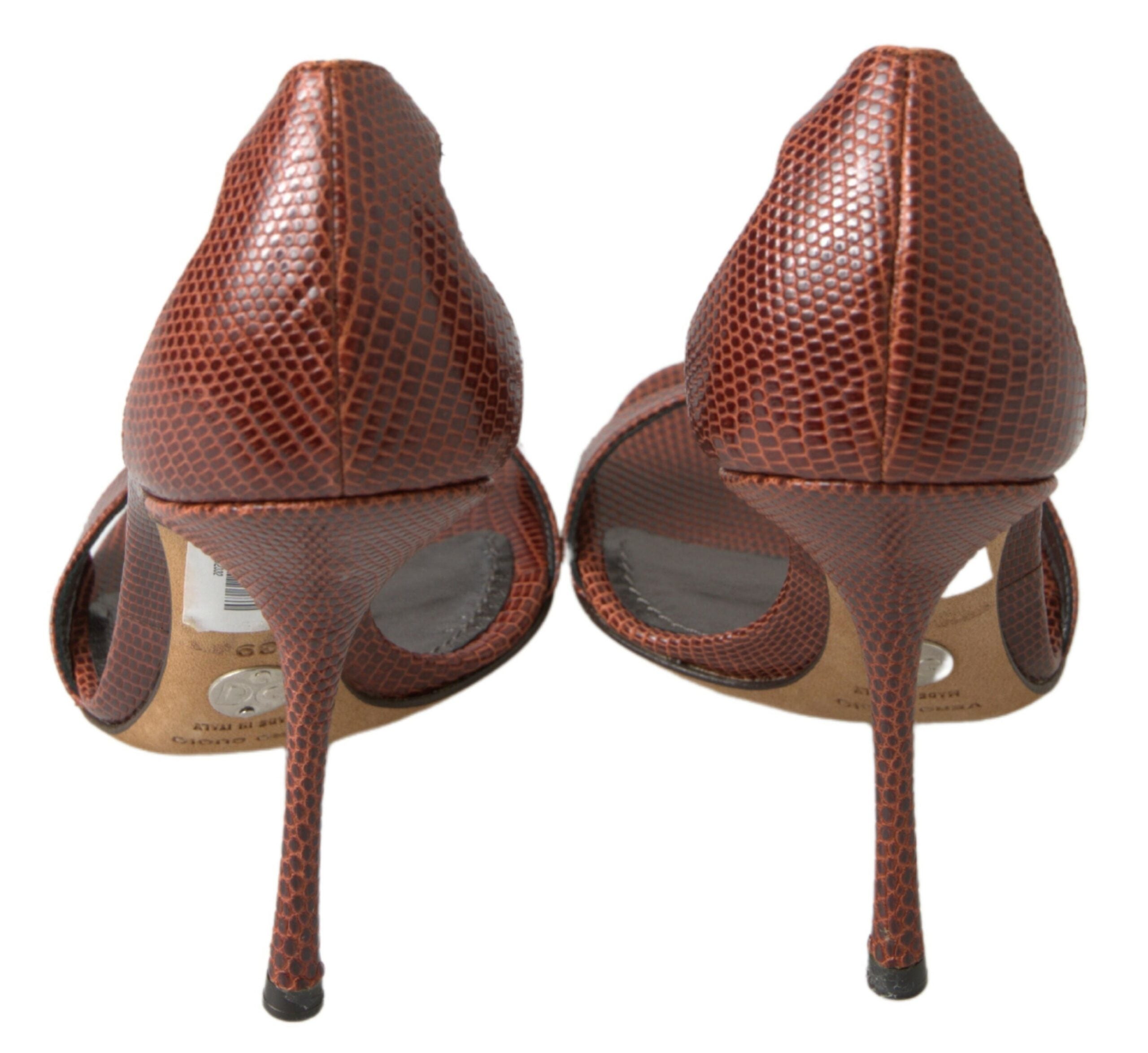 Dolce & Gabbana Кафяви кожени сандали на високи токчета