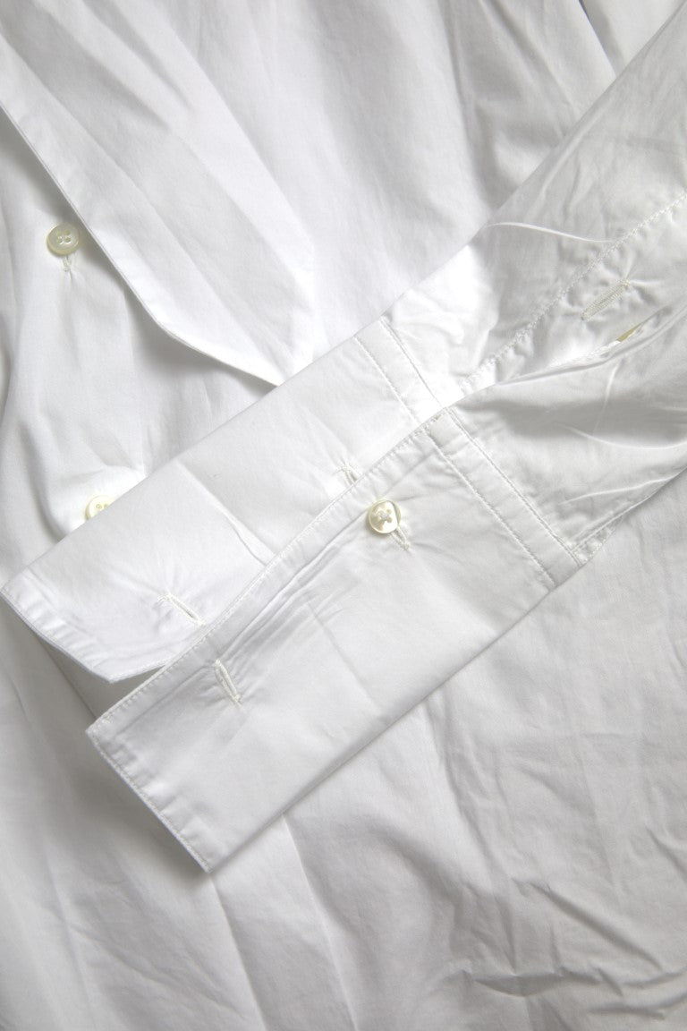 Dolce & Gabbana Бяло памучно горнище с дълги ръкави с яка Ascot