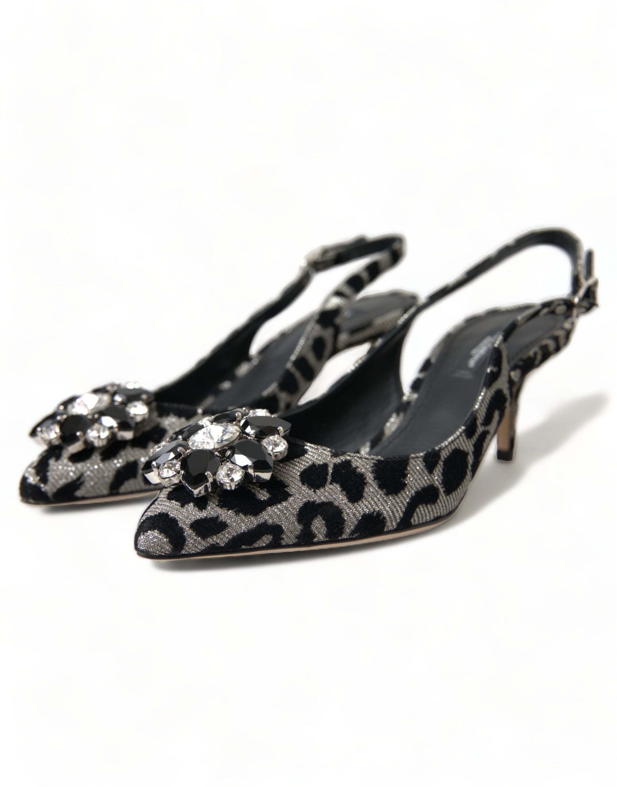 Обувки Dolce & Gabbana Silver Leopard Crystal Slingback