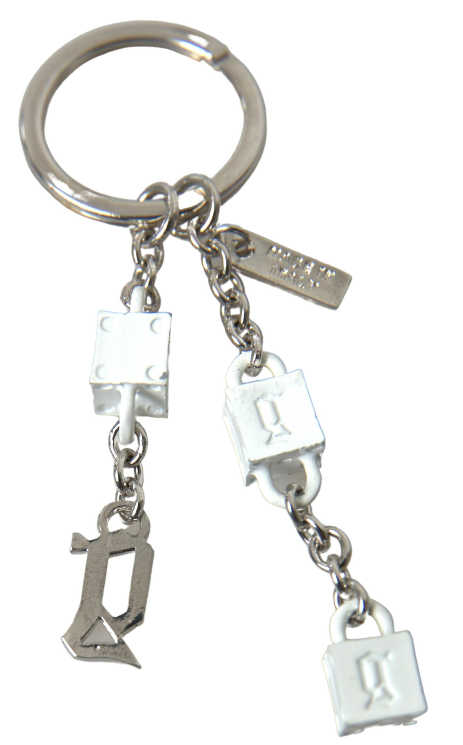 Dolce & Gabbana Silver Brass Logo Charm Keychain