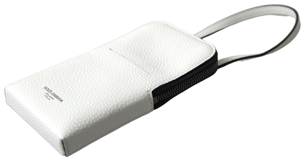 Бяла кожена чанта Dolce & Gabbana през рамо Чанта за телефон