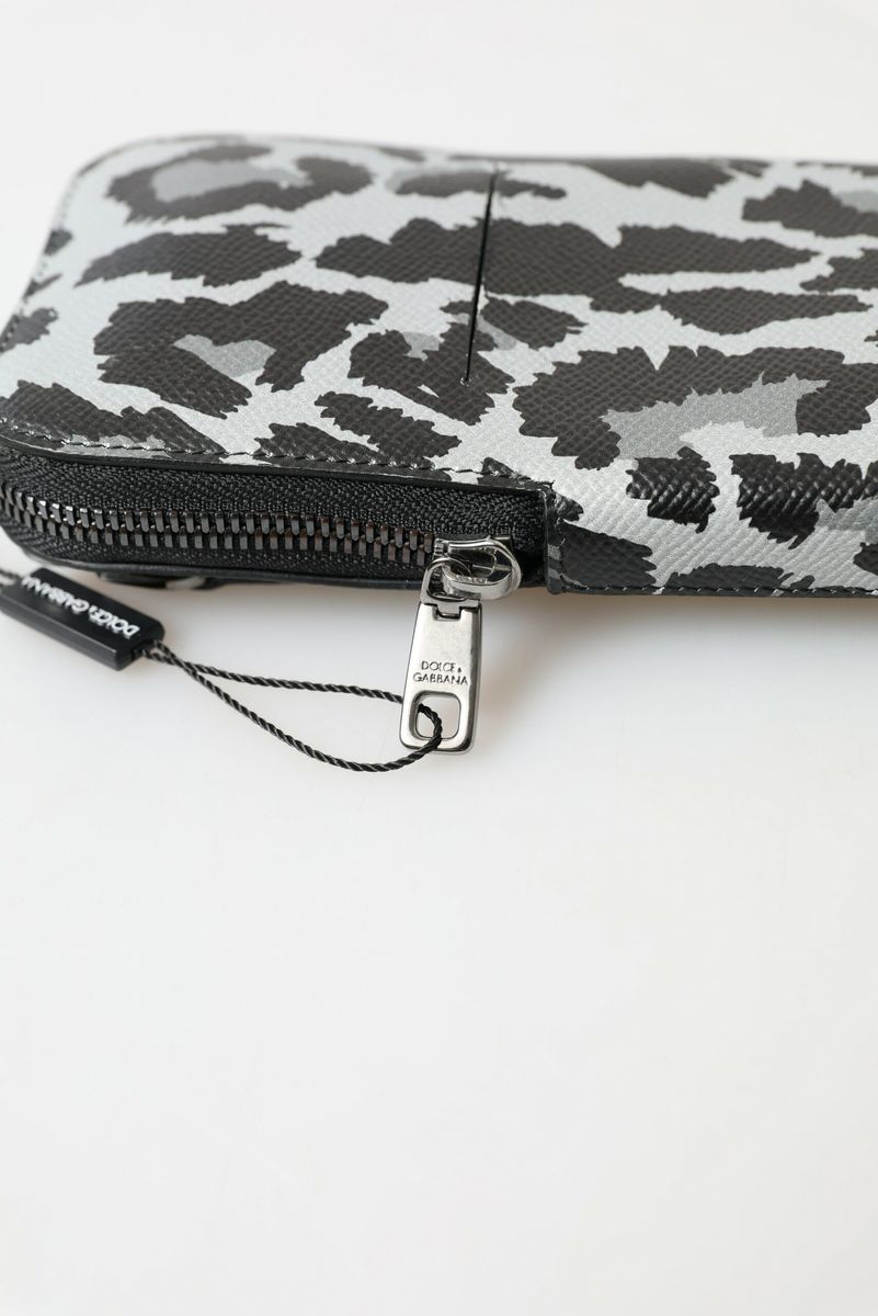 Dolce & Gabbana Grey Leopard Leopard кожена мъжка чанта Crossbody Sling Чанта за телефон