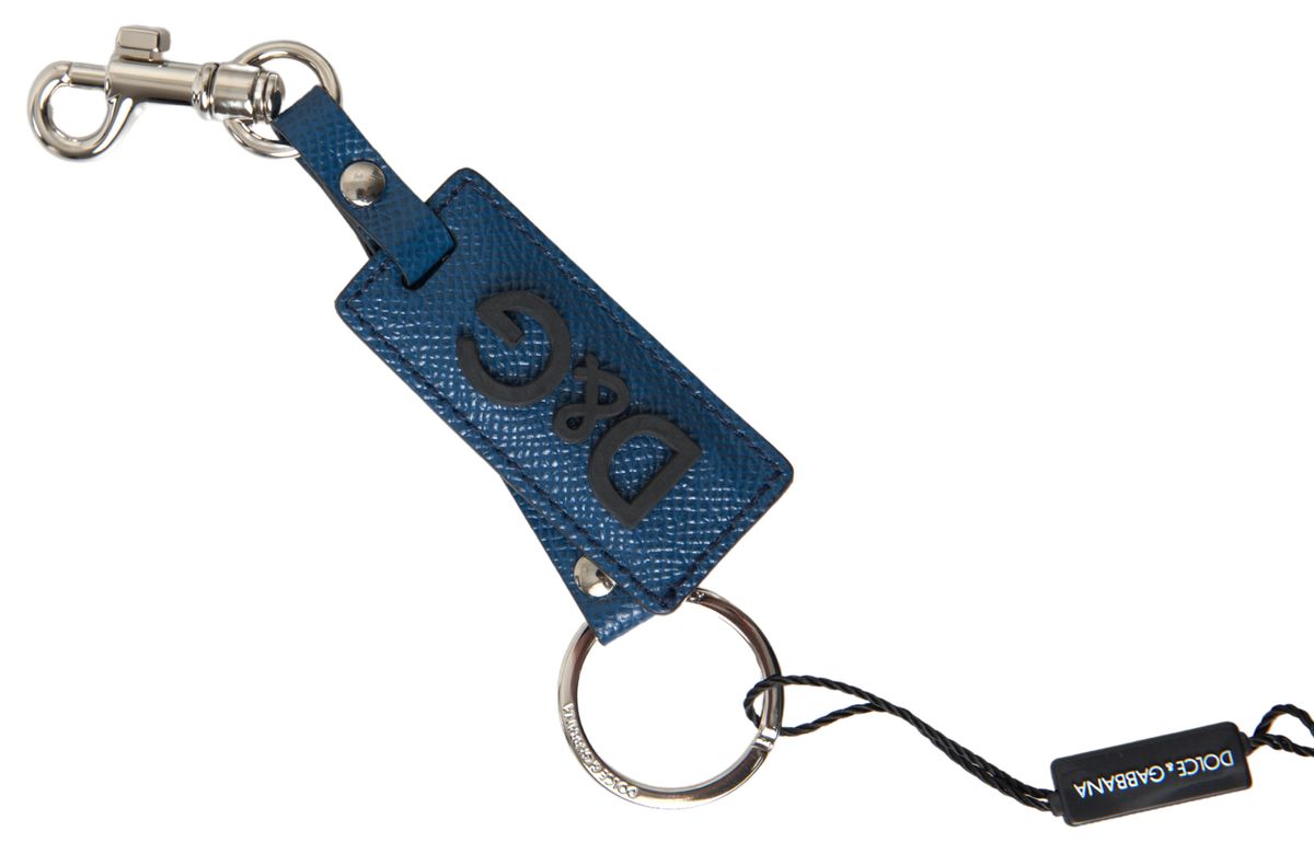Dolce & Gabbana Elegant Blue Leather Keychain with Silver Accents