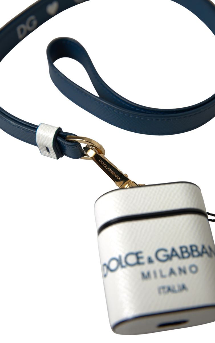 Dolce & Gabbana Elegant Leather Airpods Case in White & Blue