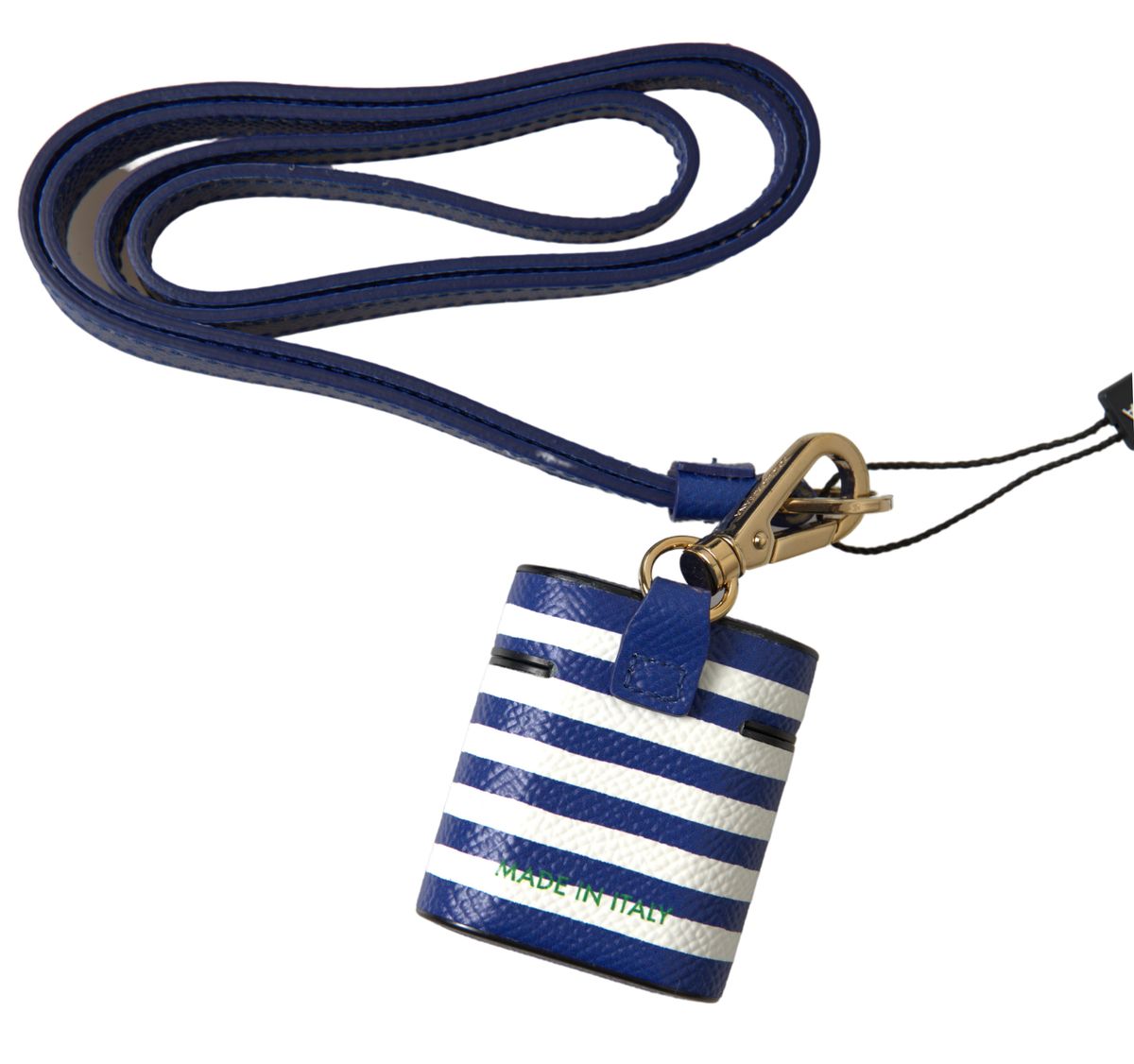 Dolce & Gabbana Chic Blue Striped Leather Airpods Case
