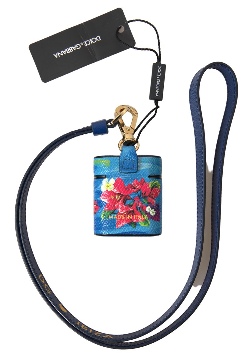 Dolce & Gabbana Chic Blue Floral Leather Airpods Case