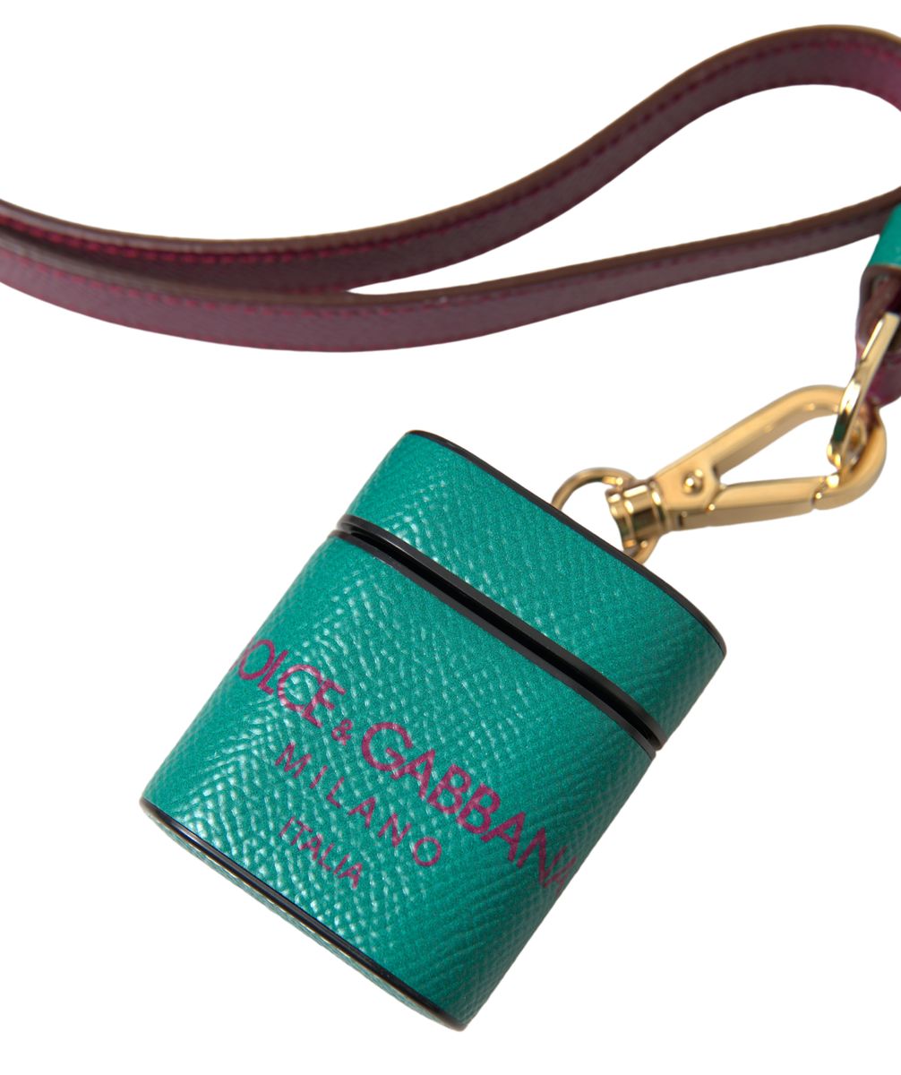 Dolce & Gabbana Elegant Leather Airpods Case in Green and Maroon
