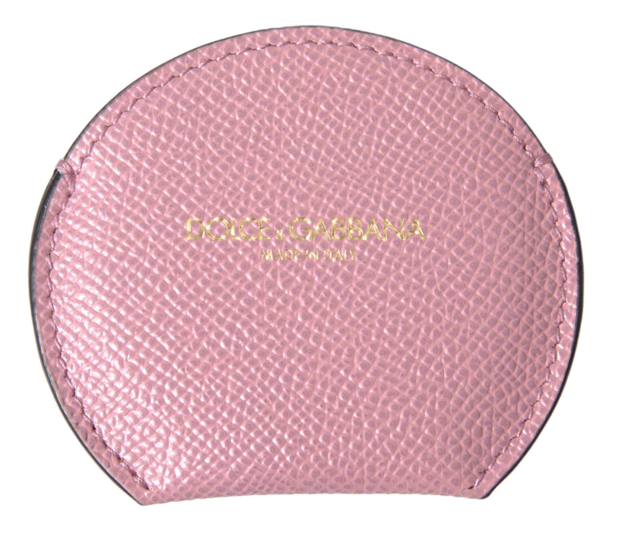 Dolce & Gabbana Elegant Pink Leather Hand Mirror Holder