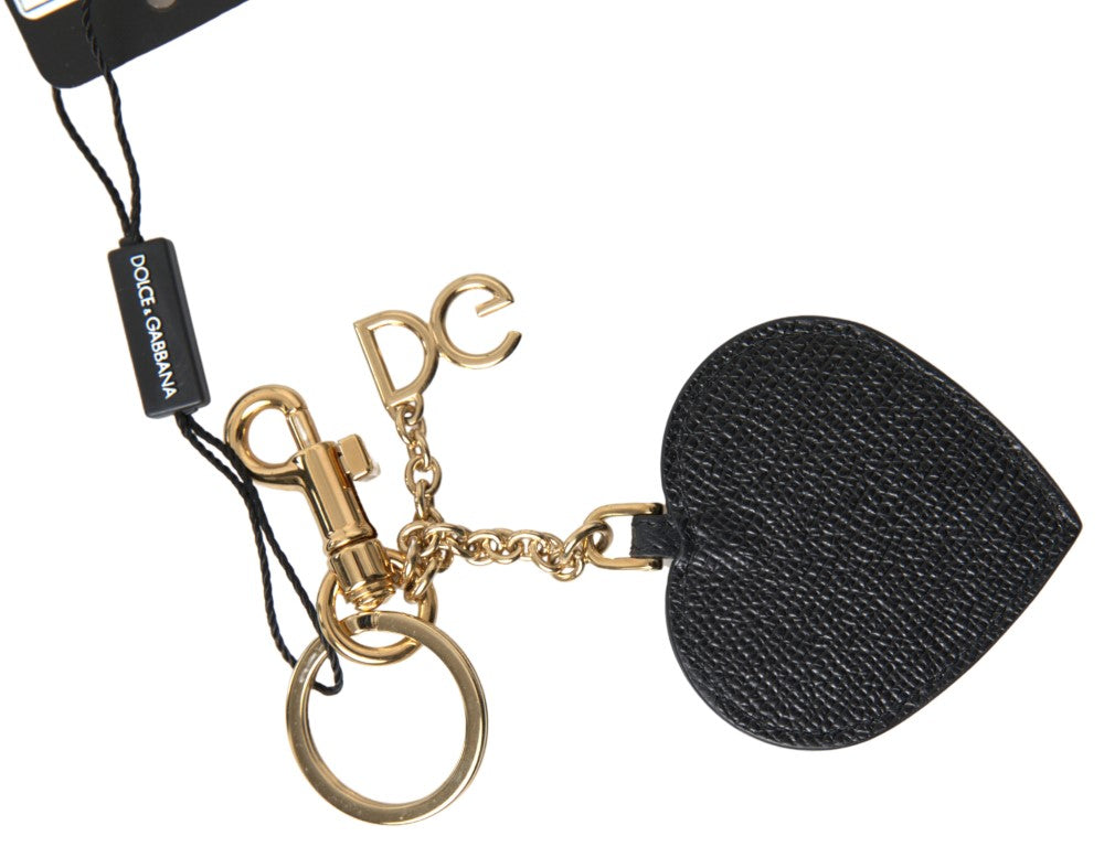 Dolce & Gabbana Elegant Black Leather Keychain with Fuchsia Accent
