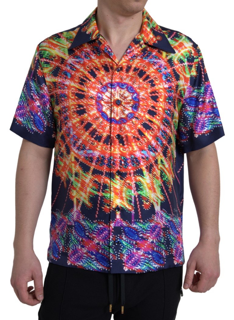 Копринена мъжка риза Dolce & Gabbana Multicolor Luminarie Print