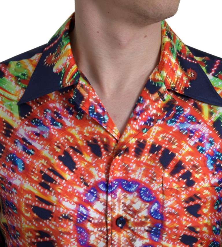 Копринена мъжка риза Dolce & Gabbana Multicolor Luminarie Print