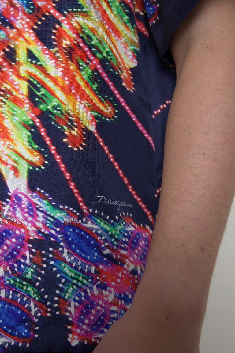 Копринена мъжка риза Dolce & Gabbana Multicolor Luminarie Print