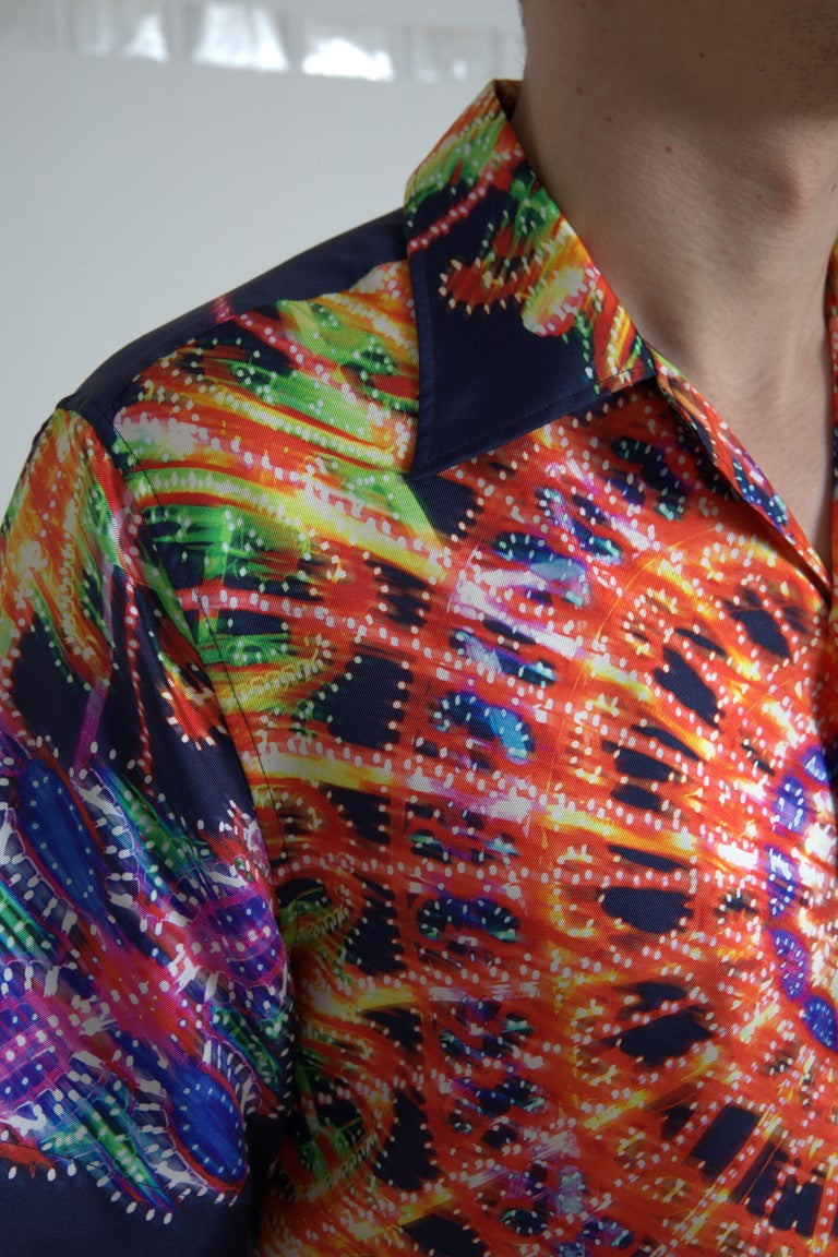 Копринена мъжка риза Dolce & Gabbana Multicolor Luminarie Print