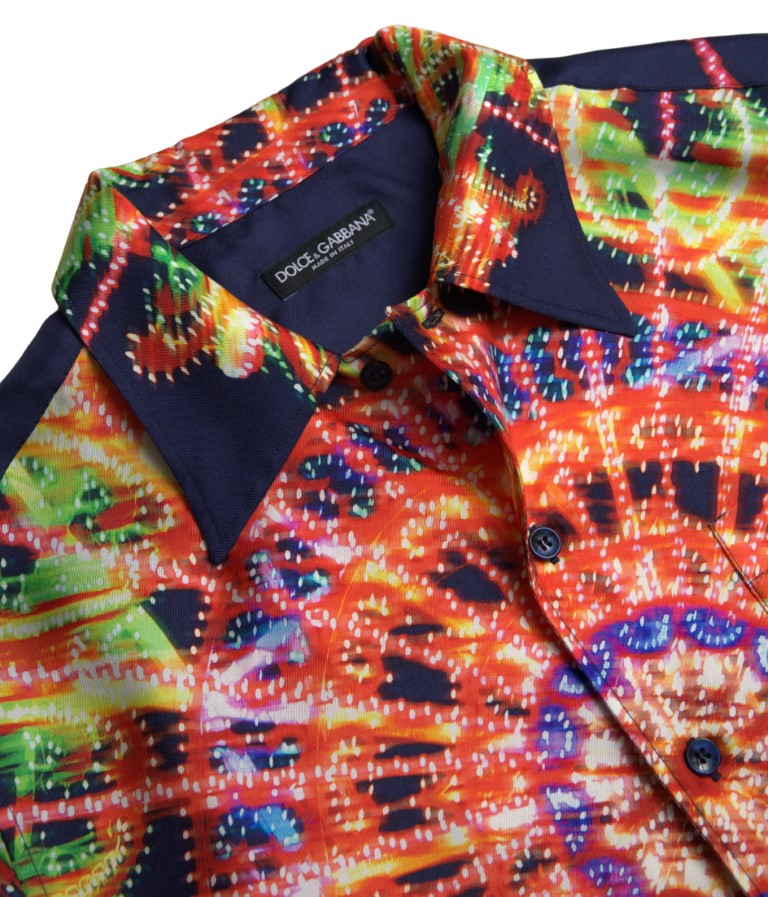 Копринена мъжка риза Dolce & Gabbana Multicolor Luminarie Print