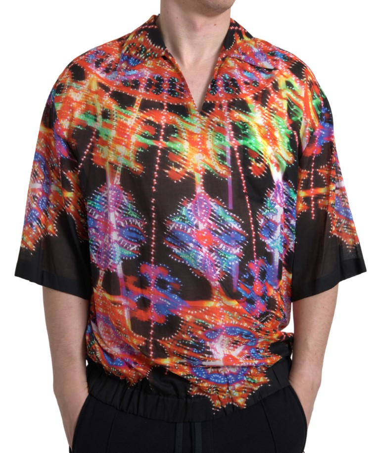 Мъжка памучна риза Dolce & Gabbana Multicolor Luminarie Print