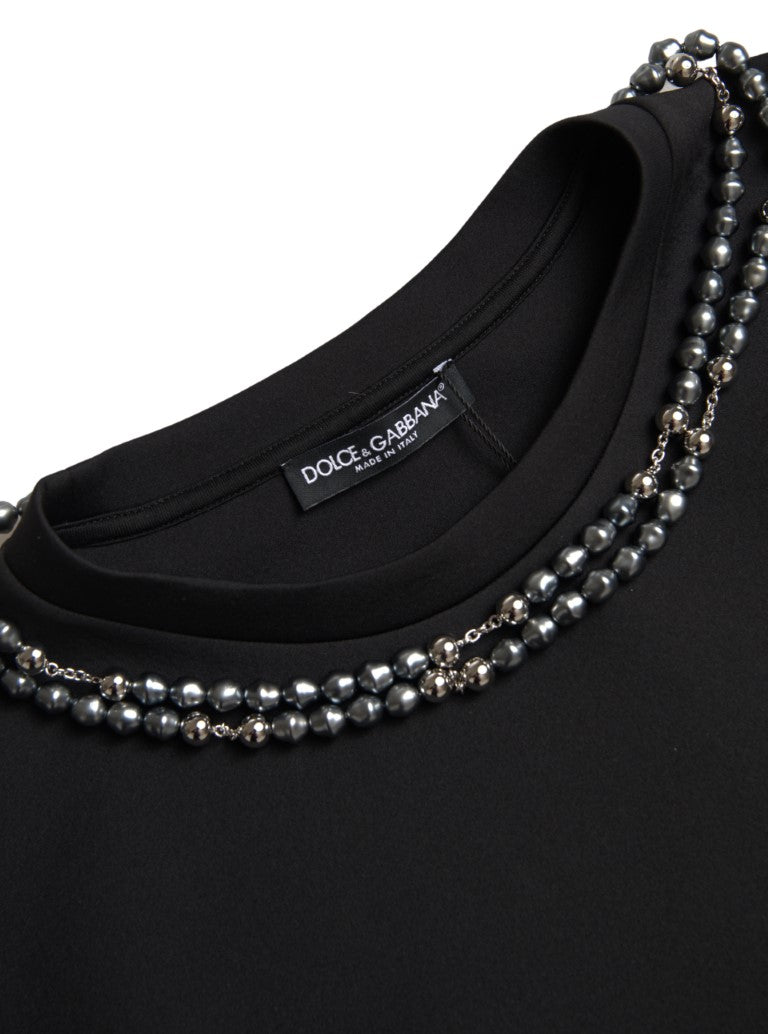Украсена полиестерна тениска с черно колие Dolce & Gabbana
