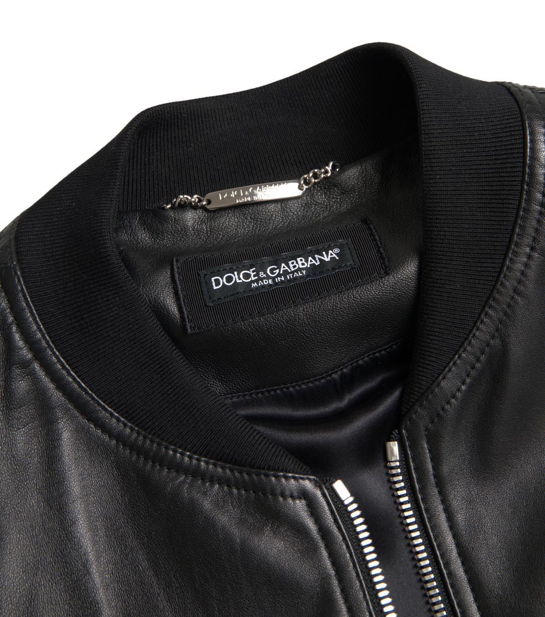 Dolce & Gabbana черно кожено мъжко бомбър яке с пълен цип